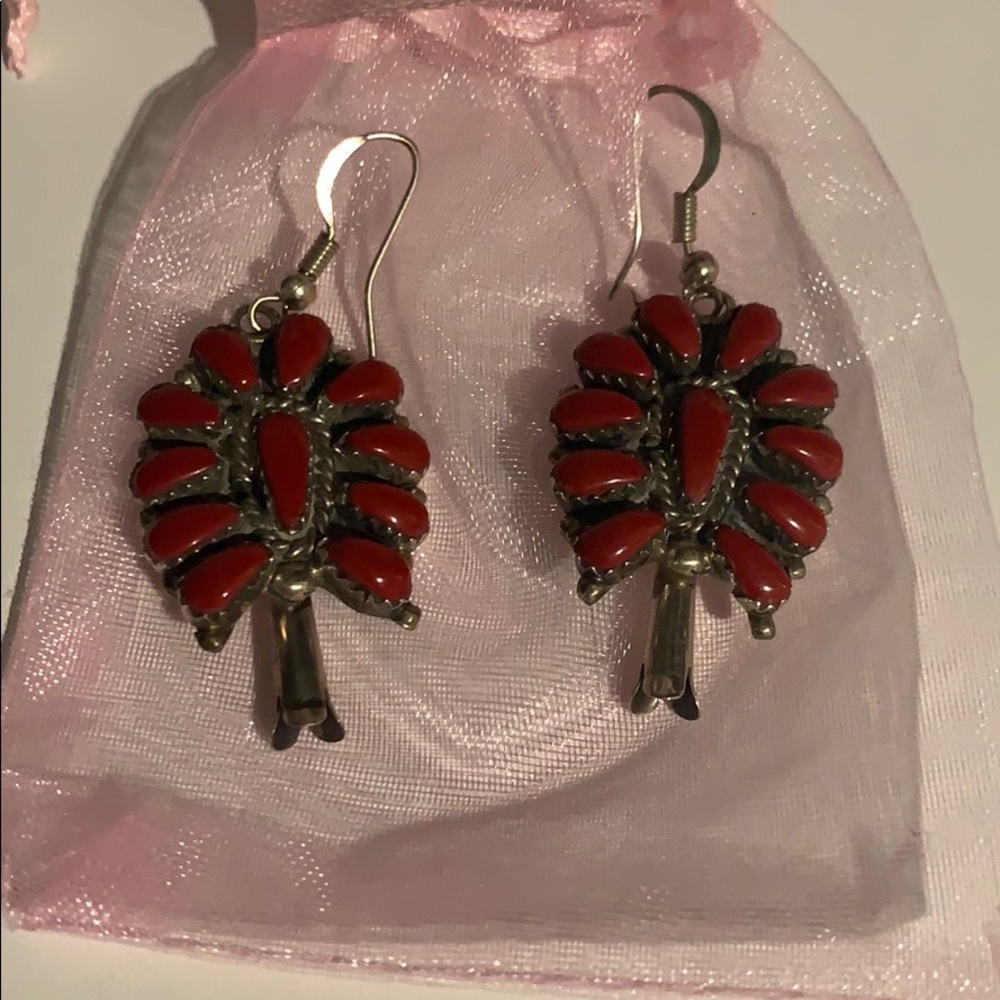 Sterling silver and coral earrings